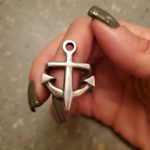 Silver Anchor Pendant Ring - Women's Jewelry